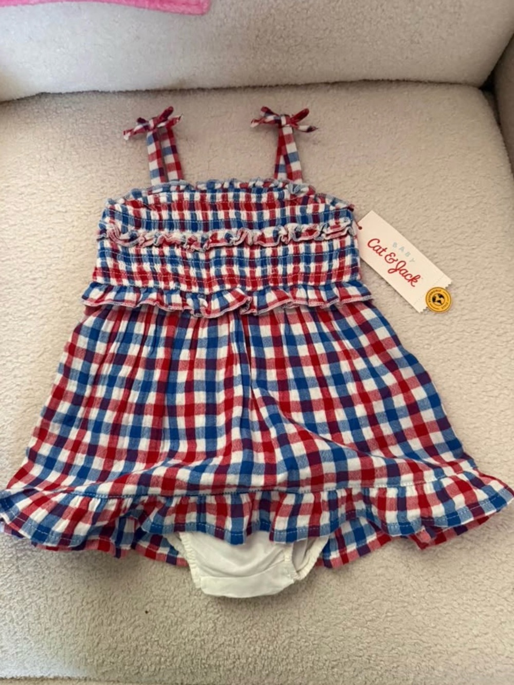 NWT 6-9m Cat & Jack Red White and Blue Plaid Sundress Top